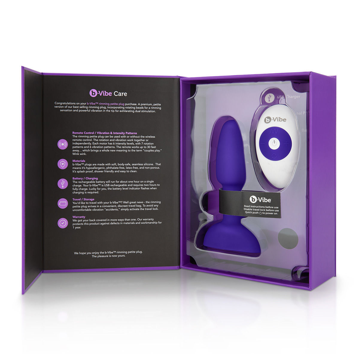 b-Vibe Анальная премиум-пробка с римминг эффектом Rimming Petite фиолетовая