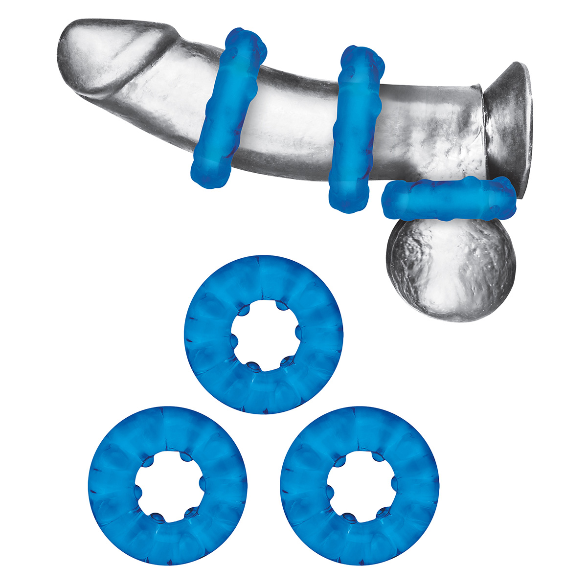 BlueLine Комплект из трех колец для эрекции 3-Pack Ribbed Rider Cock Ring Set