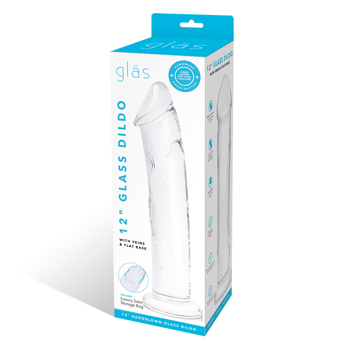 Glas Рельефный большой стимулятор из стекла 12 in Glass Dildo With Veins & Flat Base