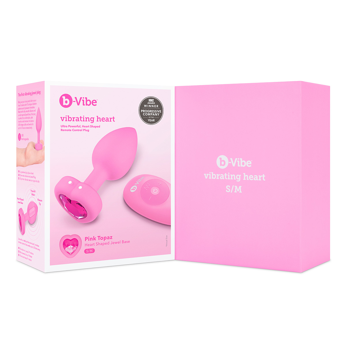 b-Vibe Анальный розовый плаг с кристаллом-сердцем VIBRATING HEART SHAPE JEWEL PLUG S/M