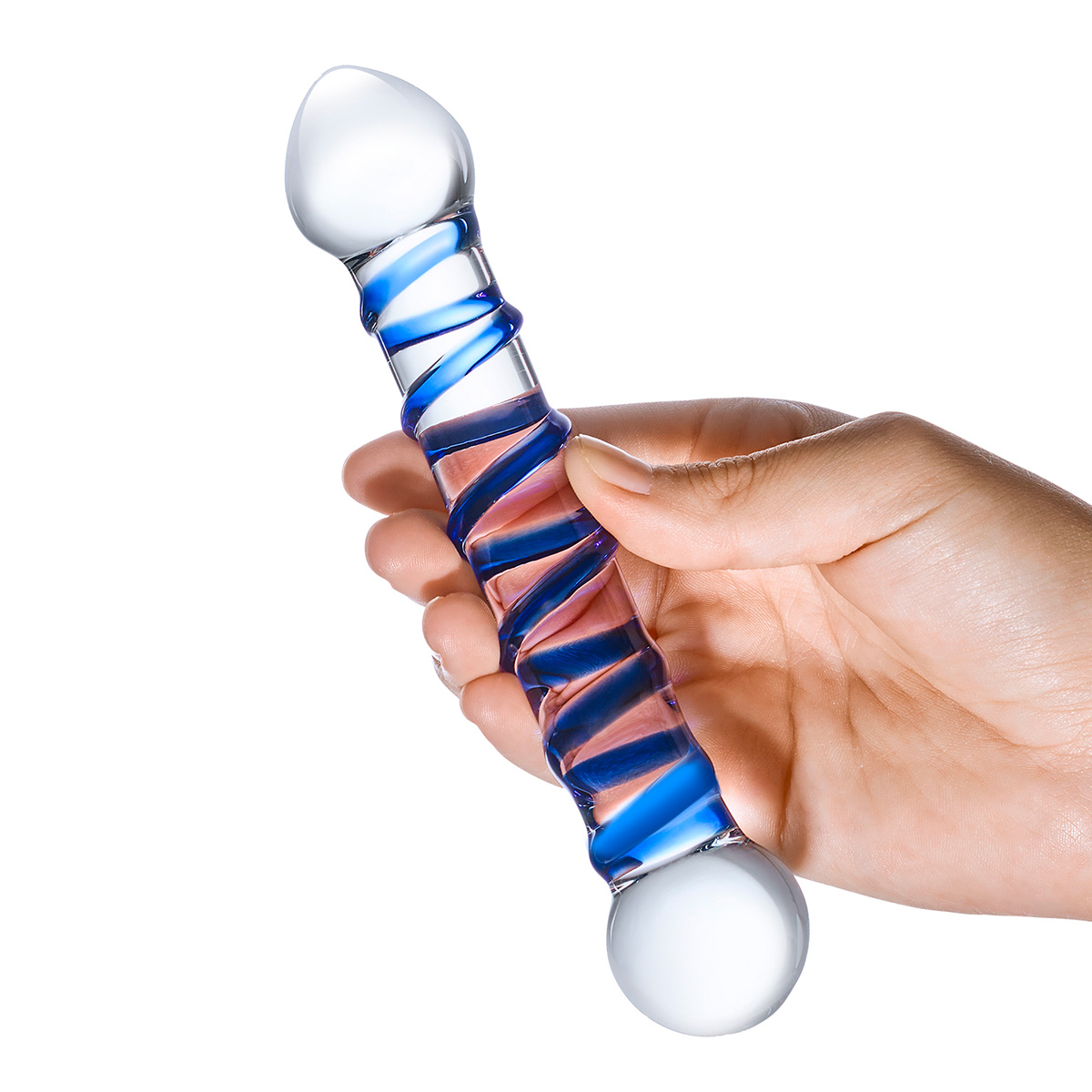 Glas Прозрачный фаллос с голубой спиралью Spiral Dildo
