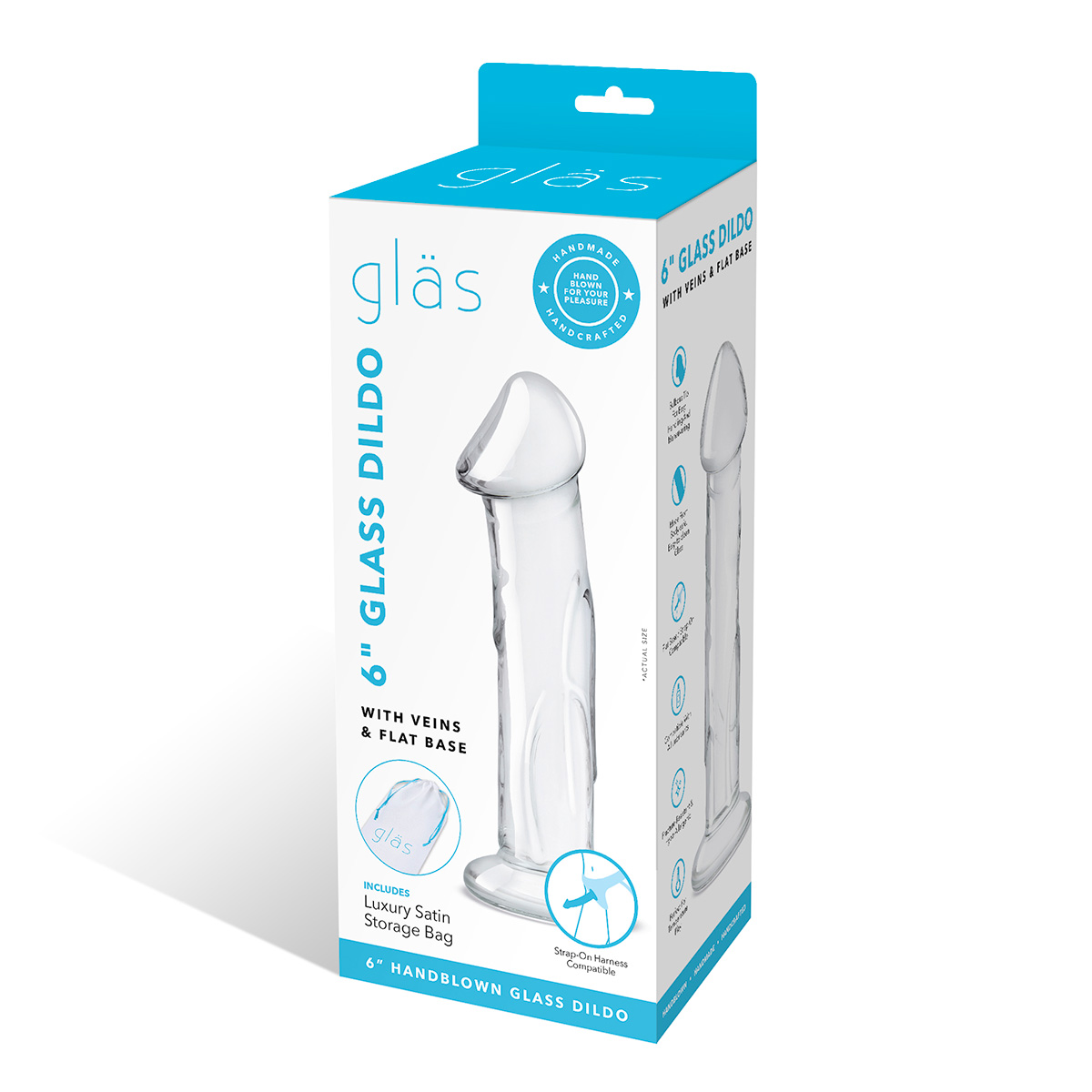 Glas Фаллоимитатор 6 in с рельефом и крупной головкой Glass Dildo With Veins & Flat Base