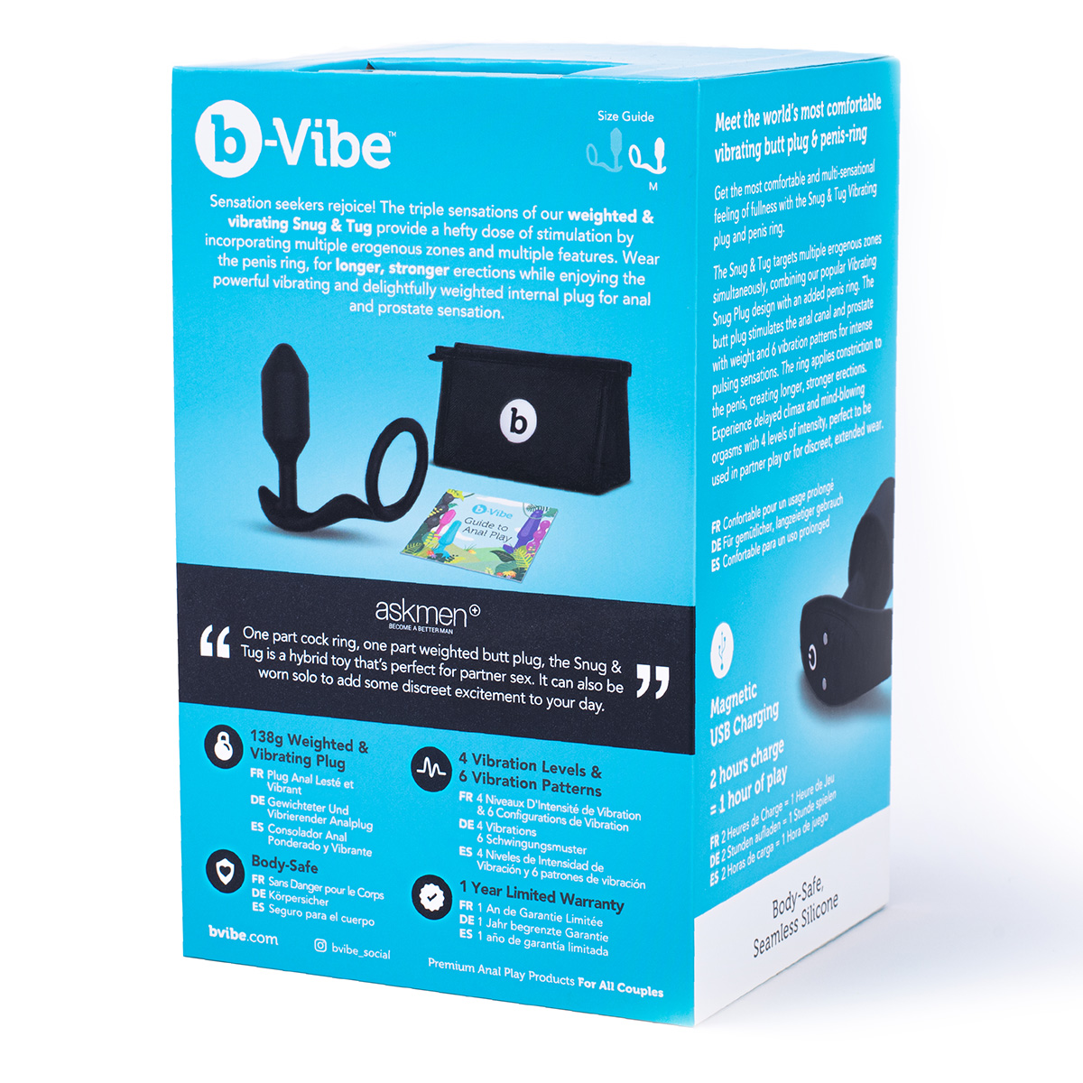 b-Vibe Вибрирующий плаг с кольцом для эрекции Vibrating Snug & Tug размер M