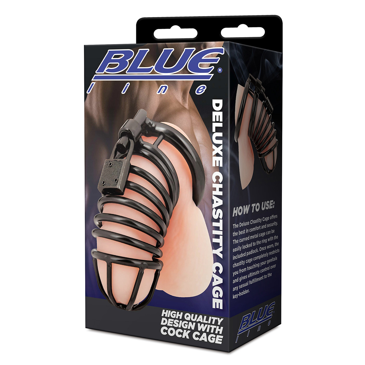 BlueLine Металлическая черная клетка с замком для сексуальных пыток члена Deluxe Chastity Cage