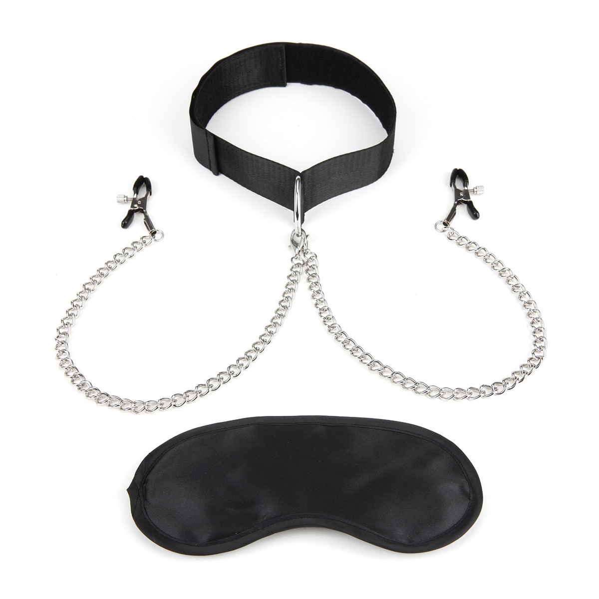 Lux Fetish Зажимы для сосков с ошейником и маской на глаза Collar And Nipple Clips