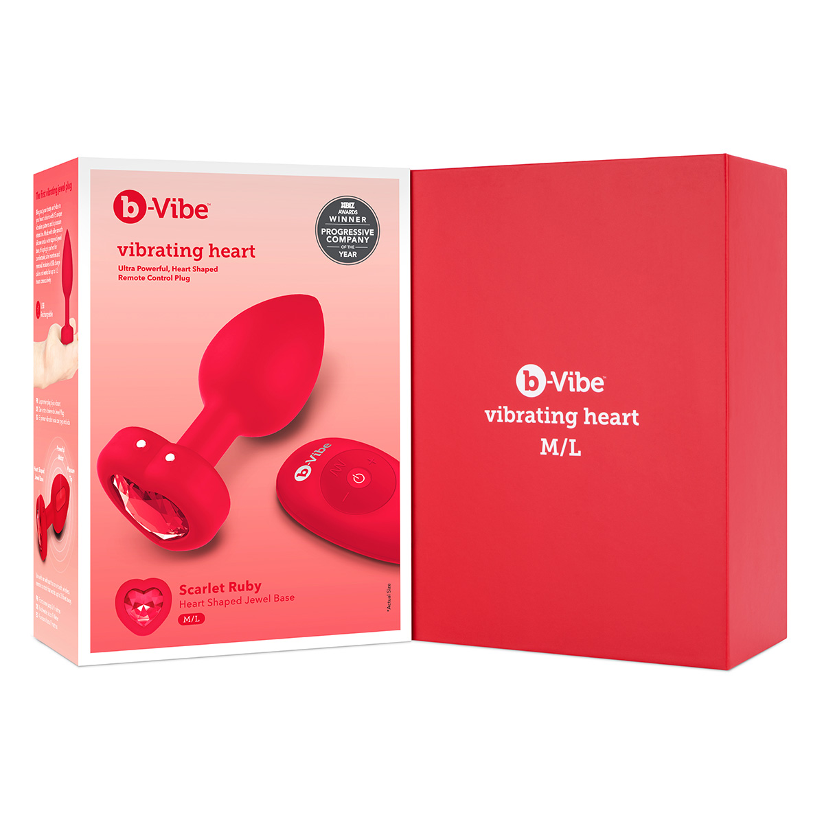 b-Vibe Анальный алый плаг с кристаллом-сердцем VIBRATING HEART SHAPE JEWEL PLUG M/L