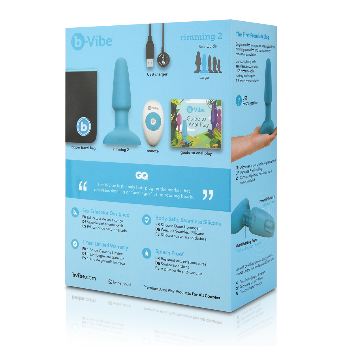 b-Vibe Анальная премиум-пробка с римминг эффектом B-Vibe Rimming Plug голубая