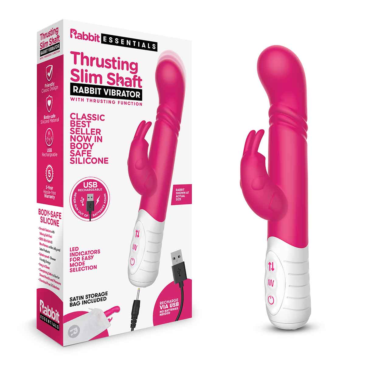 Rabbit Essentials Небольшой тонкий розовый массажер для G-точки SLIM SHAFT THRUSTING G-SPOT RABBIT