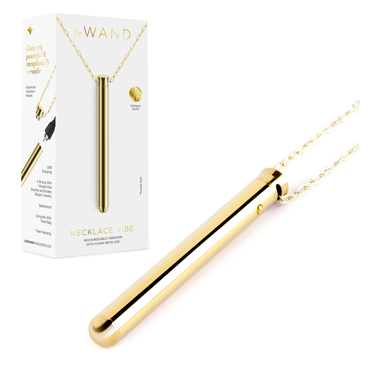 le WAND Элегантный вибромассажер-кулон из стали le WAND VIBRATING NECKLACE GOLD