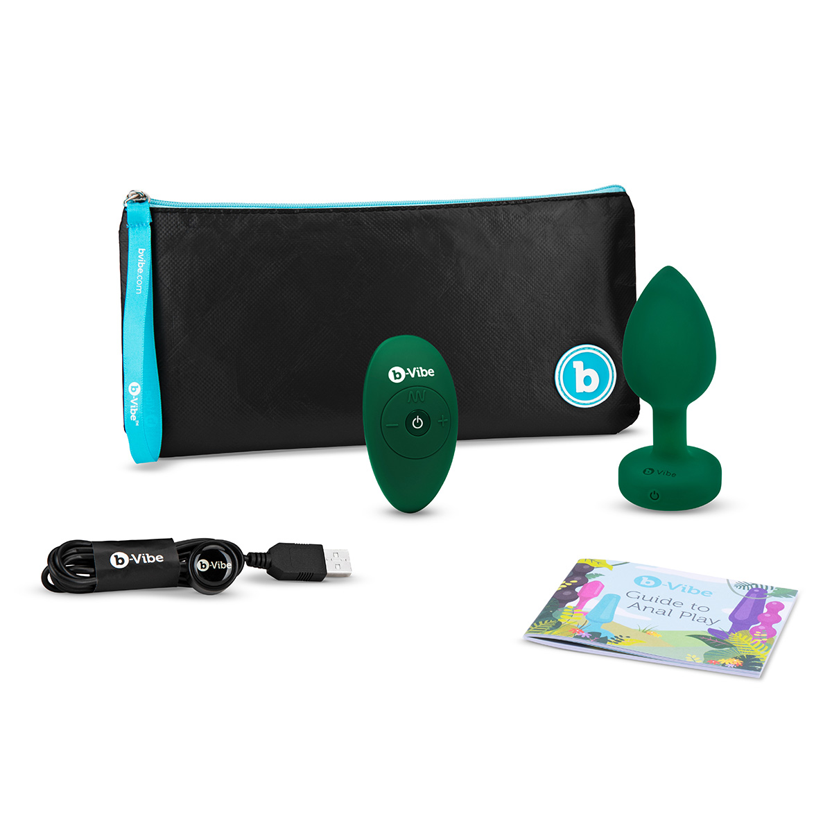 b-Vibe Вибрирующая втулка Vibrating Jewel Plug M/L зеленого цвета