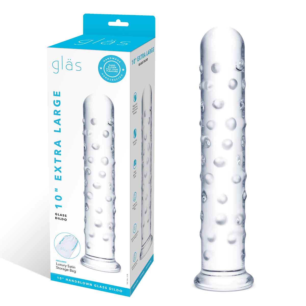 Glas Прямой стеклянный фаллос с массажным рельефом 10" EXTRA LARGE GLASS DILDO