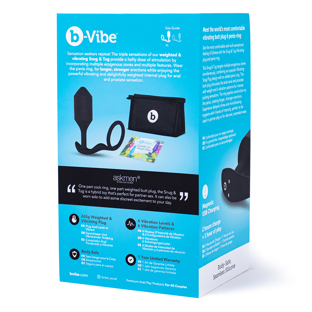 b-Vibe Вибрирующий плаг с кольцом для эрекции Vibrating Snug & Tug размер XL