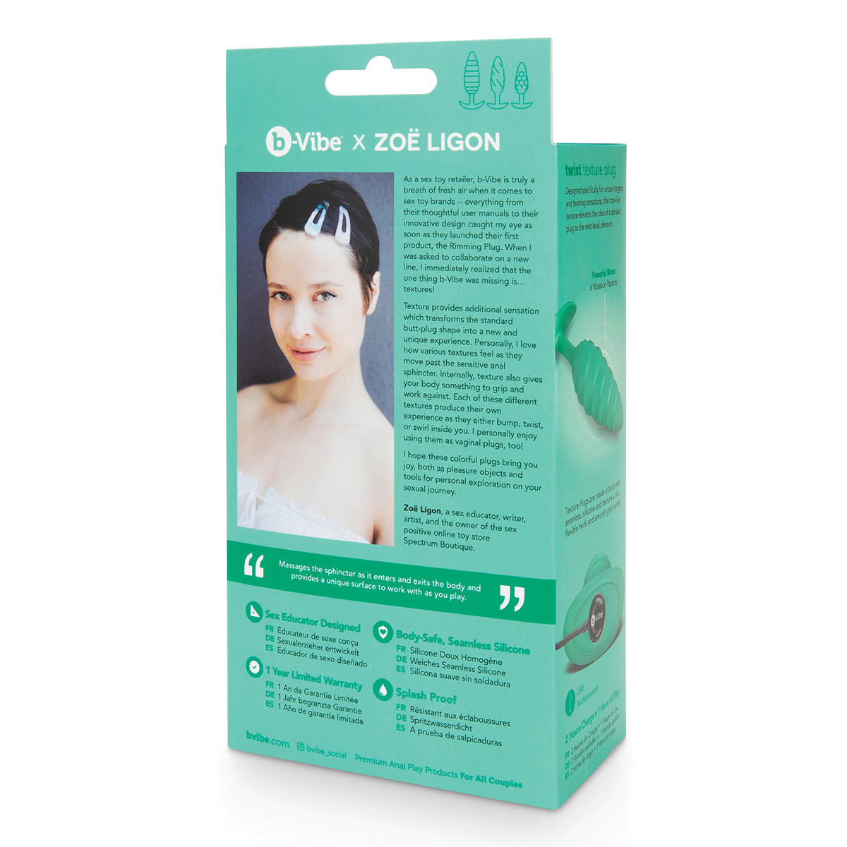 b-Vibe Ребристый текстурированный анальный плаг с вибрацией от b-Vibe Twist