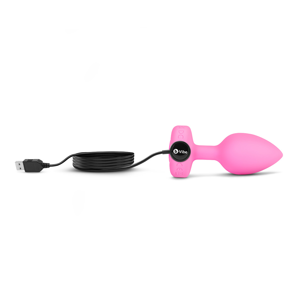b-Vibe Анальный розовый плаг с кристаллом-сердцем VIBRATING HEART SHAPE JEWEL PLUG S/M