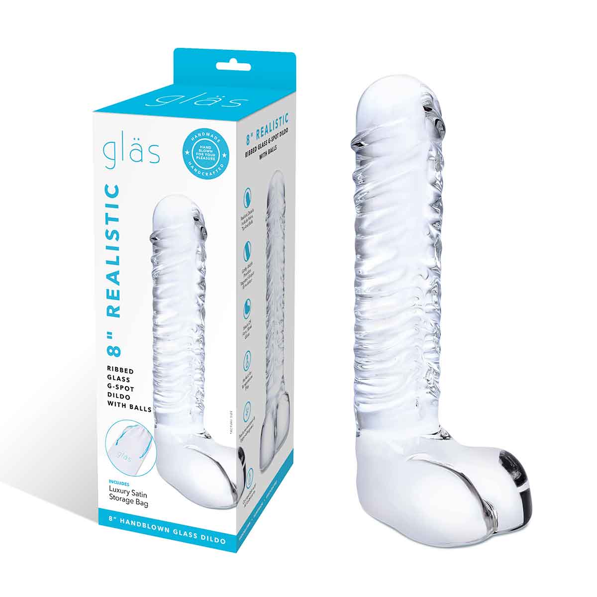 Glas Фаллоимитатор прозрачный с мошонкой 8in REALISTIC RIBBED GLASS DILDO