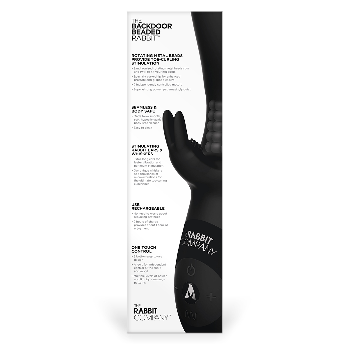 The Rabbit Company Анальный римминг кролик-бэкдор с шариками черный 12 режимов