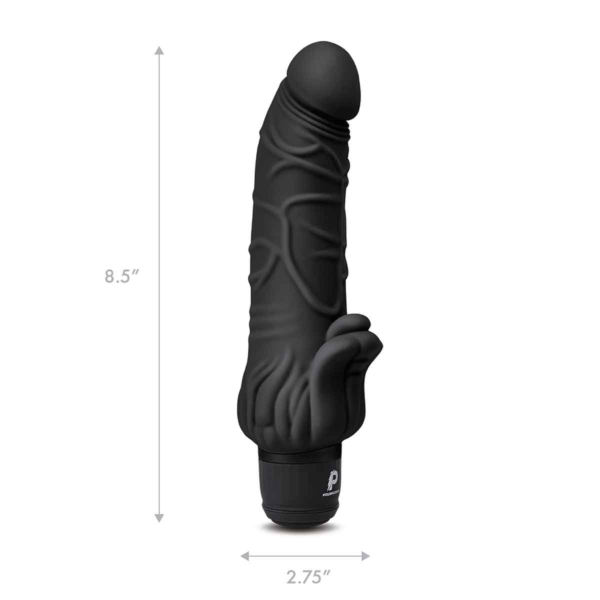 PowerCocks Реалистичный черный вибратор с клиторальным стимулятором 7" Realistic Vibrator