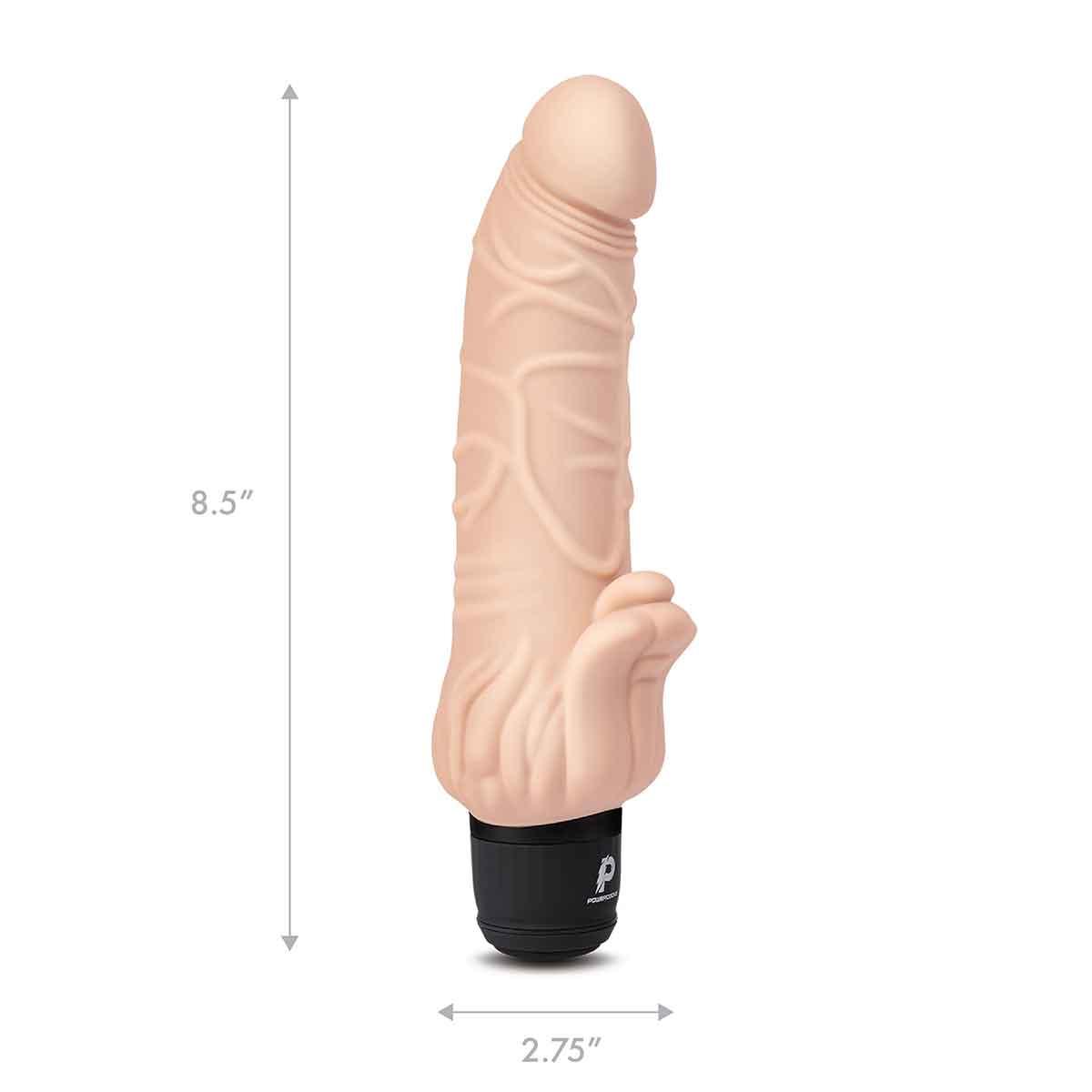 PowerCocks Реалистичный телесный вибратор с клиторальным стимулятором 7" Realistic Vibrator