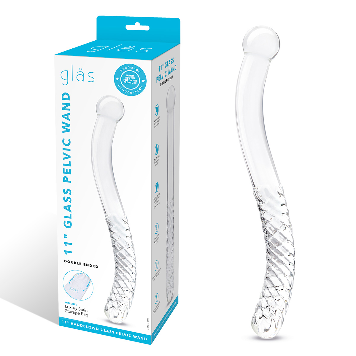 Glas Изящный фаллоимитатор с рельефом 11 in Glass Pelvic Wand Double Ended
