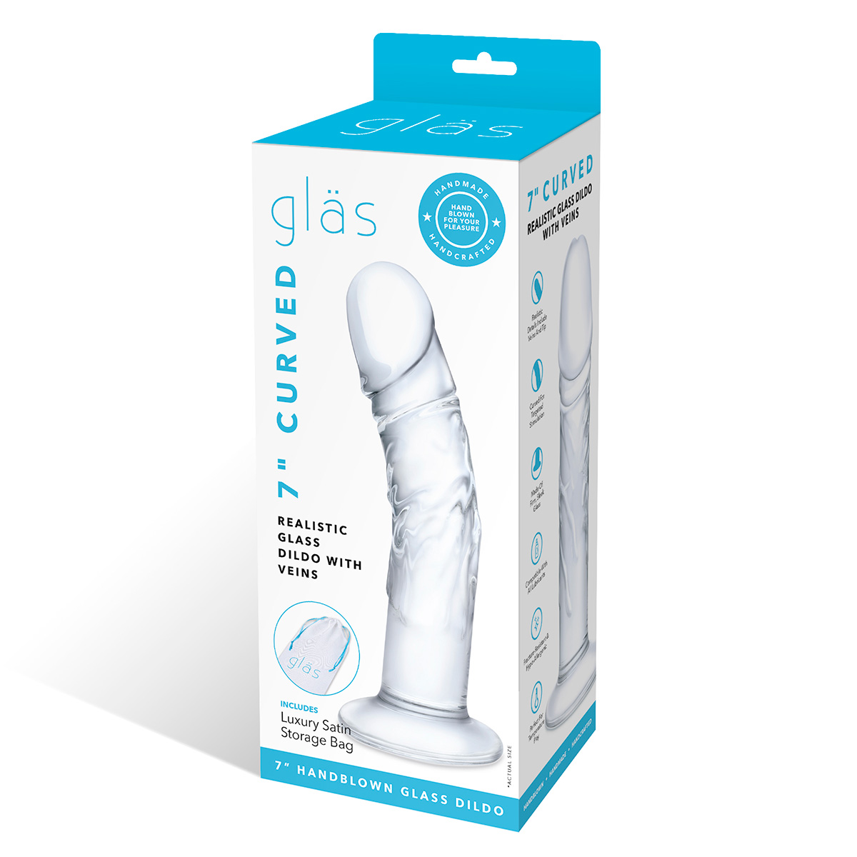 Glas Реалистичный по форме фаллоимитатор из стекла 7" Curved Realistic Glass Dildo With Veins