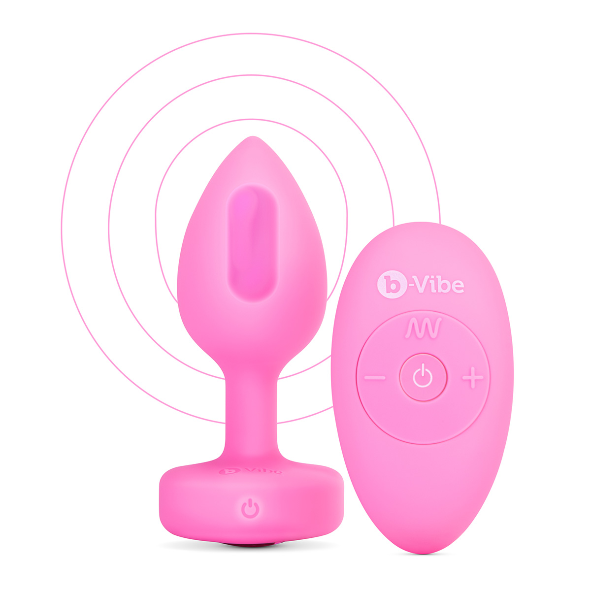 b-Vibe Анальный розовый плаг с кристаллом-сердцем VIBRATING HEART SHAPE JEWEL PLUG S/M