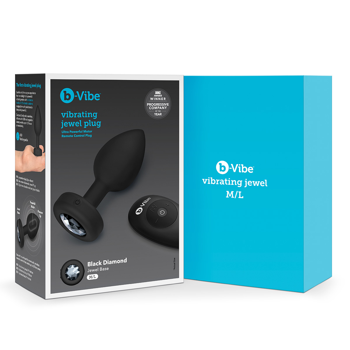 b-Vibe Вибрирующая втулка Vibrating Jewel Plug M/L черного цвета