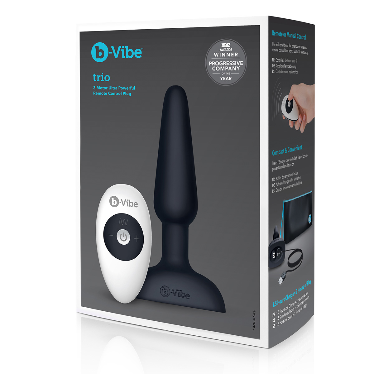b-Vibe Анальная черная премиум-пробка с 3 моторами b-Vibe Trio Plug