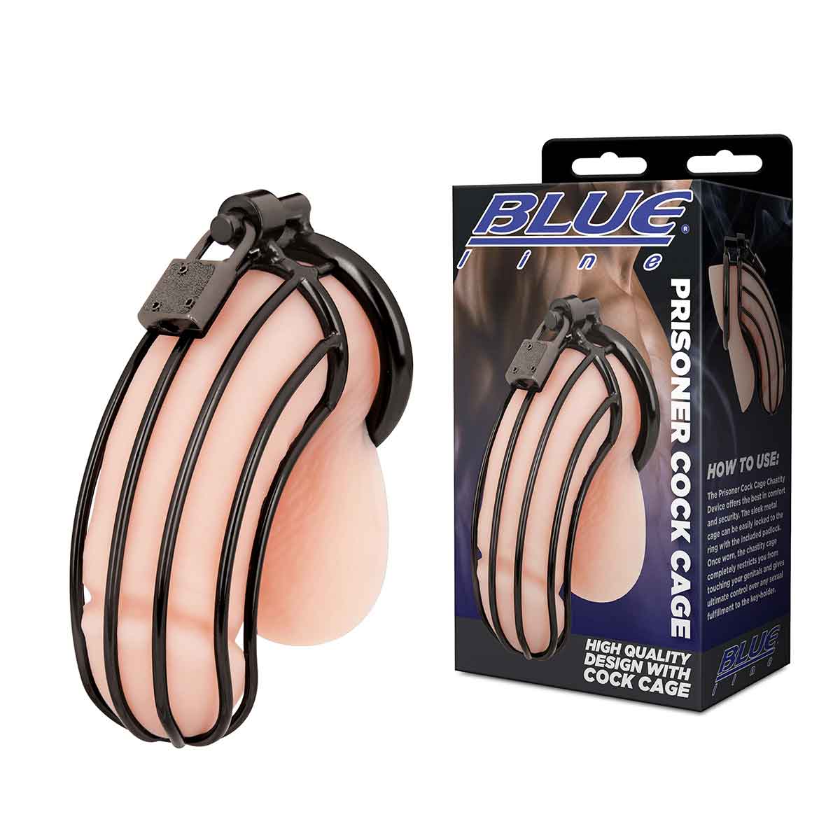 BlueLine Металлическая черная клетка с замком для сексуальных пыток члена Prisoner Cock Cage