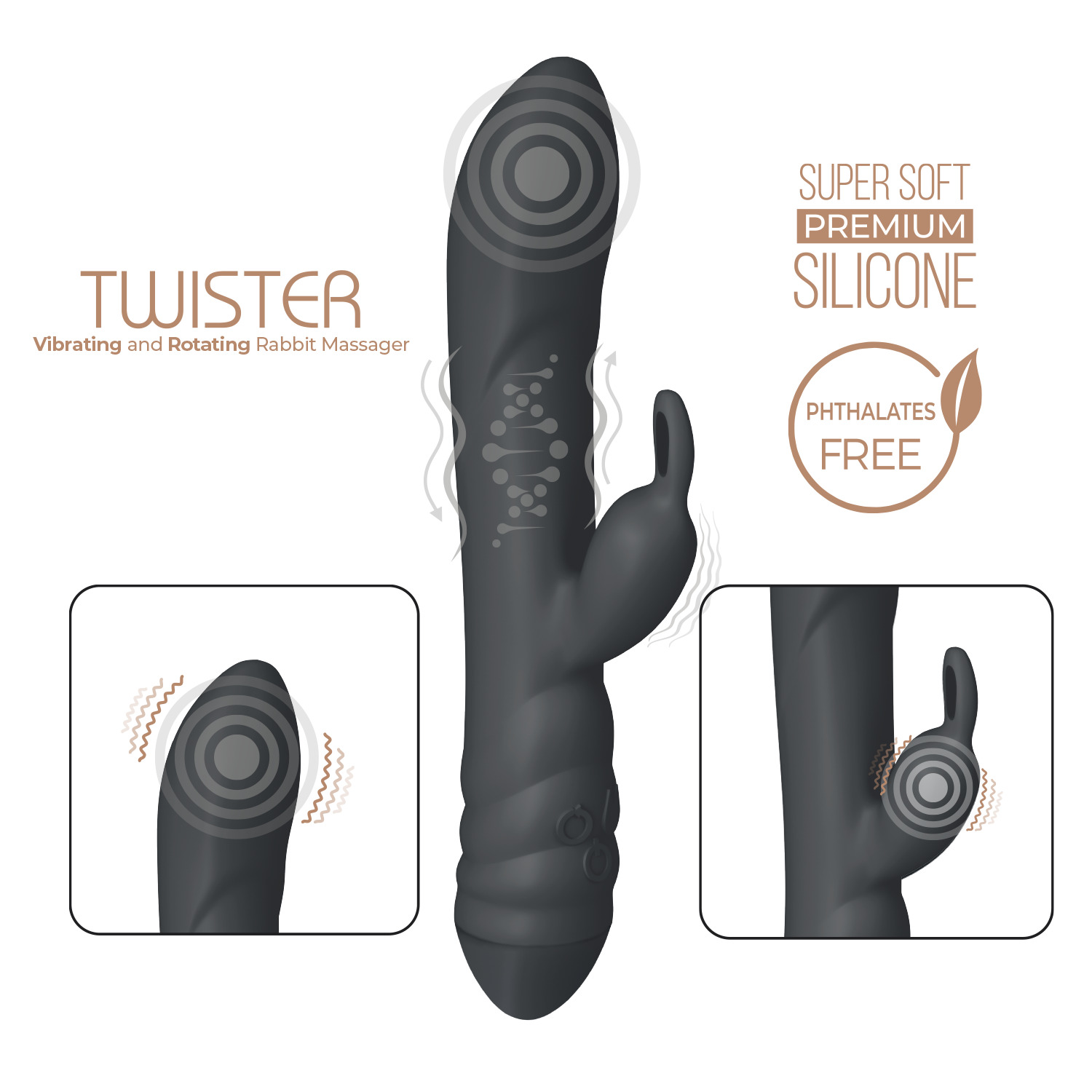 Twister Вибратор-ротатор с клиторальным стимулятором, черный