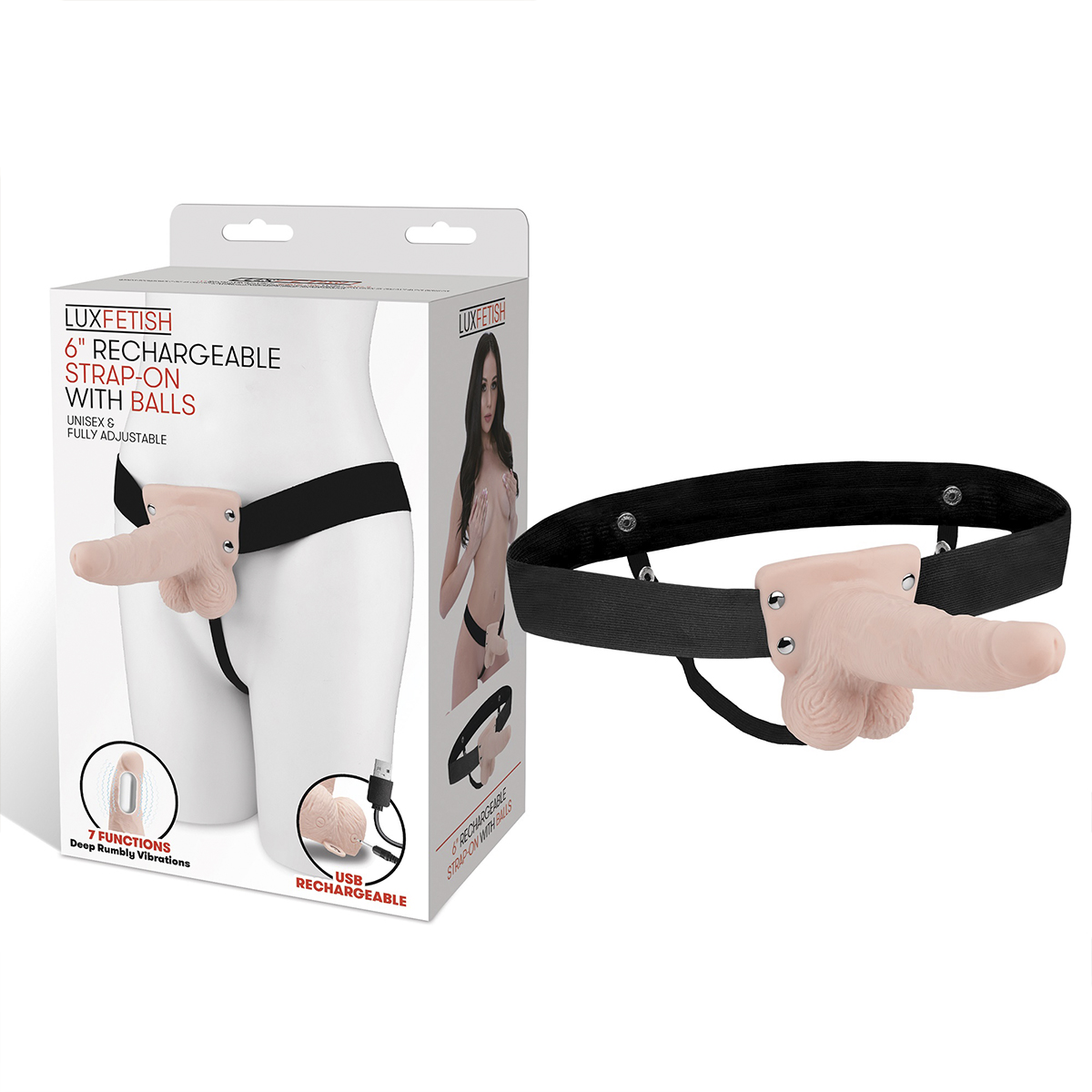 Lux Fetish Шестидюймовый телесный страпон с USB-зарядкой