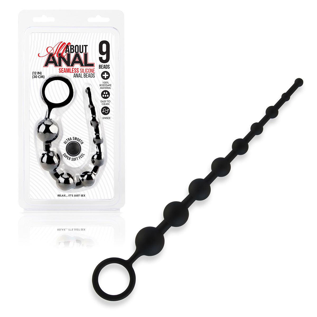 All about anal Черные силиконовые анальные бусины Silicone Anal Beads 9 шариков
