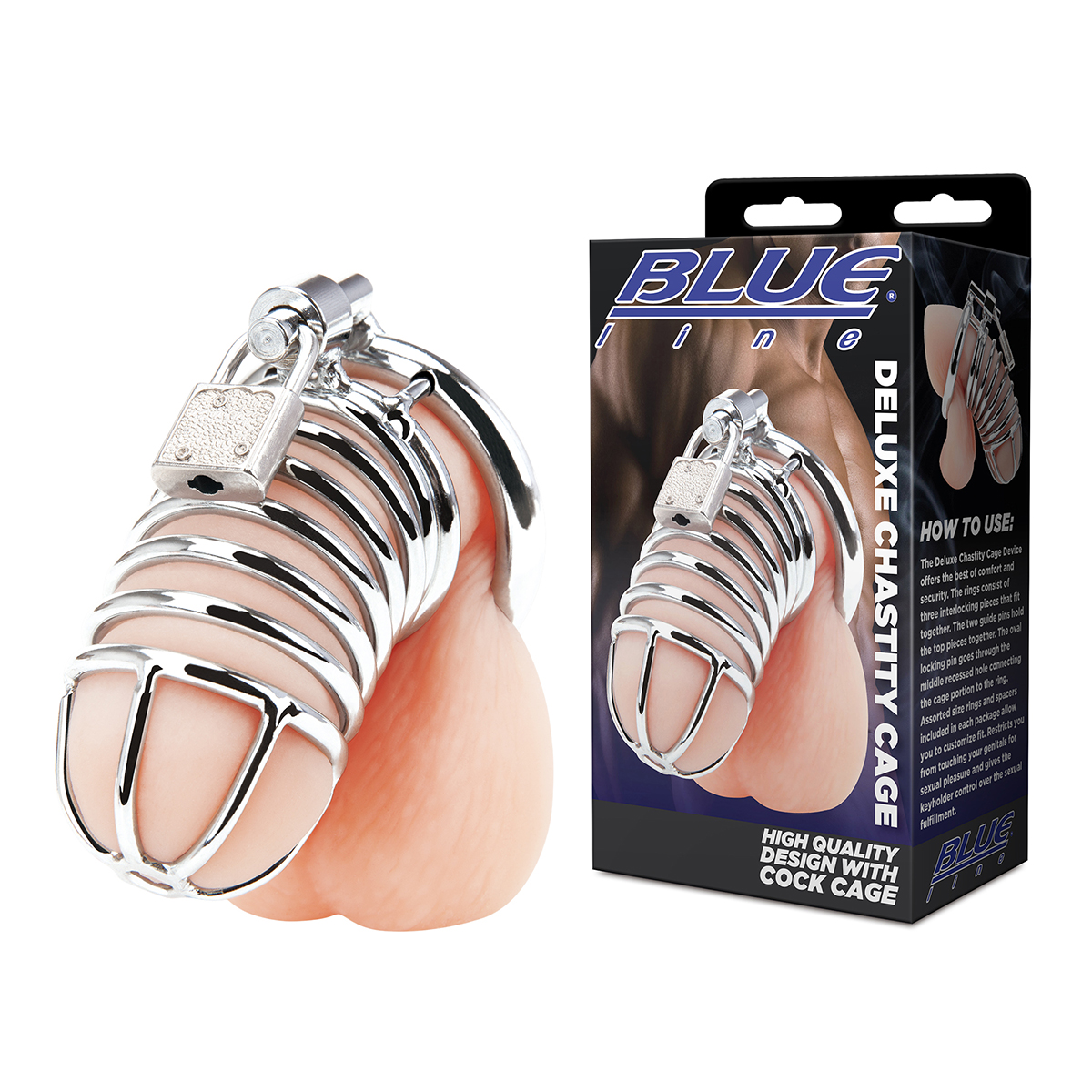 BlueLine Металлическая клетка с замком для сексуальных пыток члена Deluxe Chastity Cage