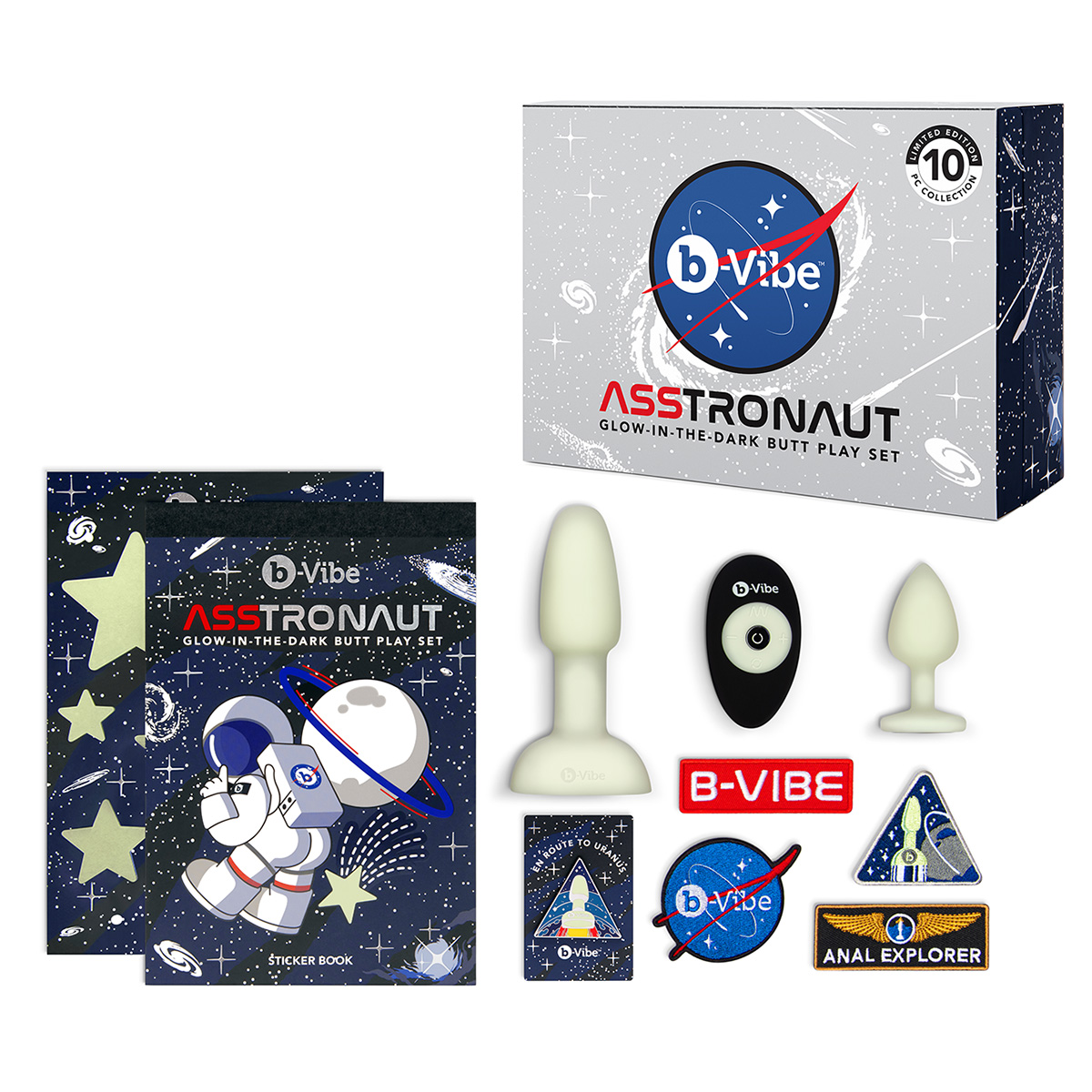 b-Vibe Светящийся в темноте анальный набор ASSTRONAUT GLOW IN THE DARK SET