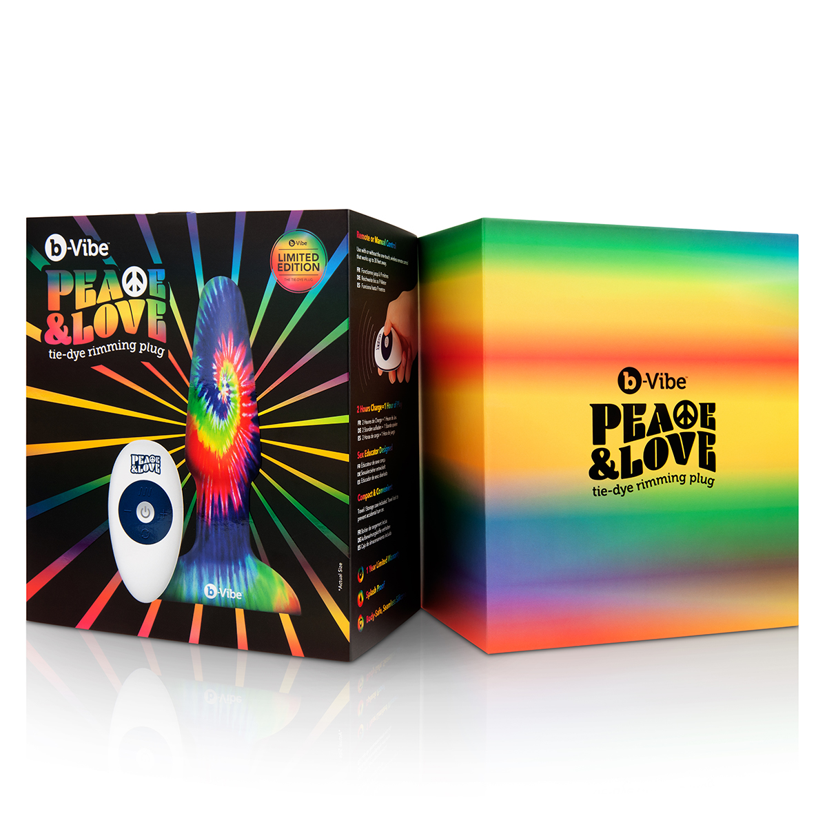 b-Vibe Анальная премиум-пробка с эффектом римминга в наборе PEACE & LOVE TIE-DYE