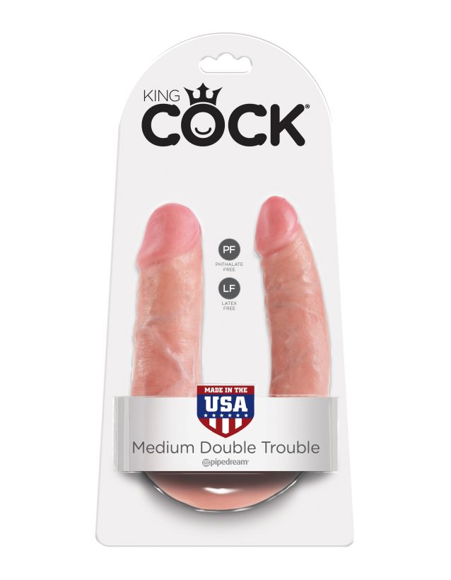 Двусторонний дилдо среднего размера телесный King Cock U-Shaped Medium Double Trouble