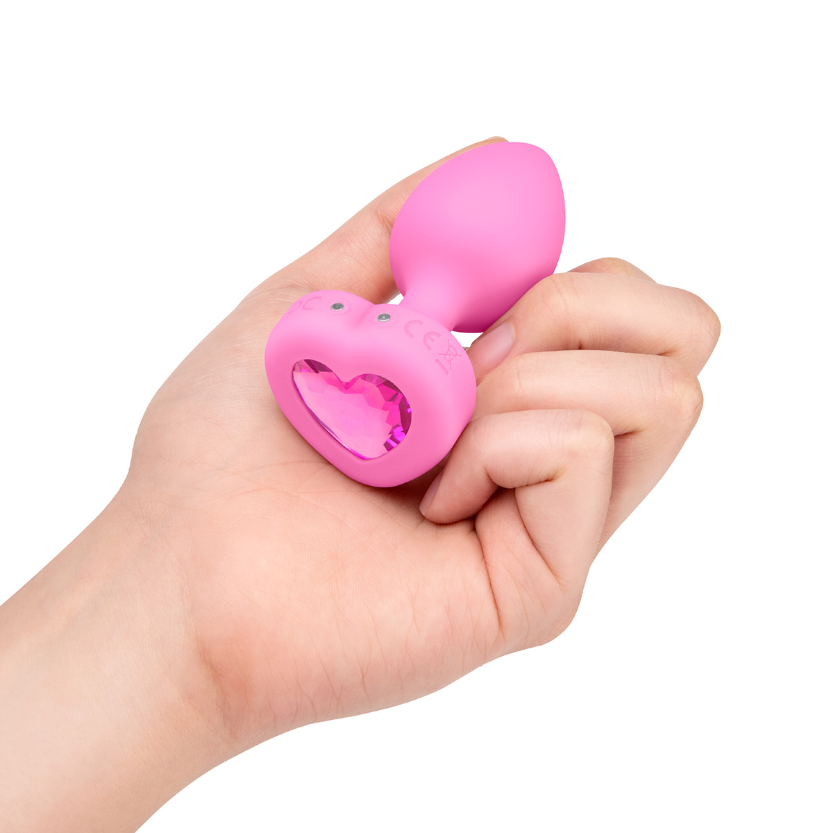 b-Vibe Анальный розовый плаг с кристаллом-сердцем VIBRATING HEART SHAPE JEWEL PLUG S/M