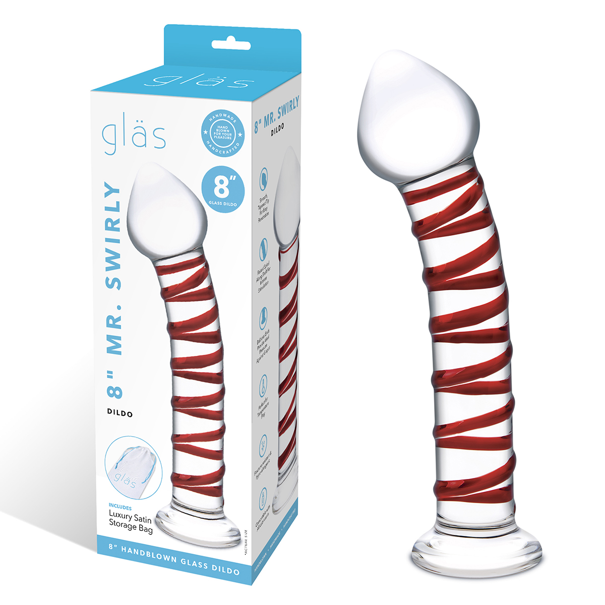 Glas Восьмидюймовый фаллоимитатор с красной спиралью 8 in Mr. SWIRLY