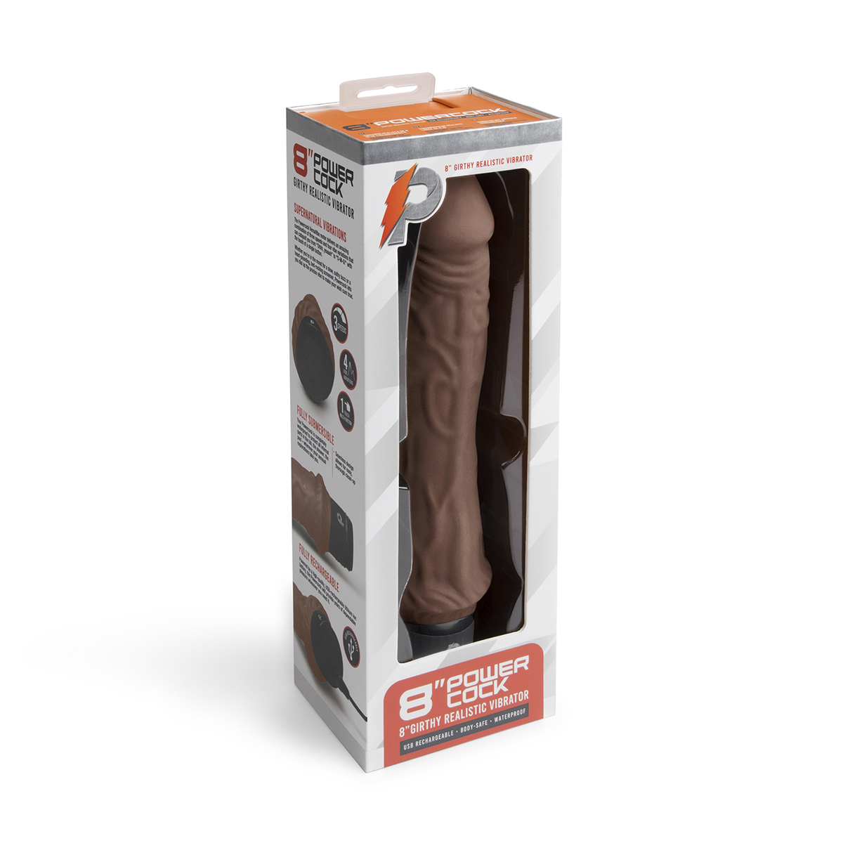 PowerCocks Классический массажер 8" Girthy Realistic Vibrator шоколад