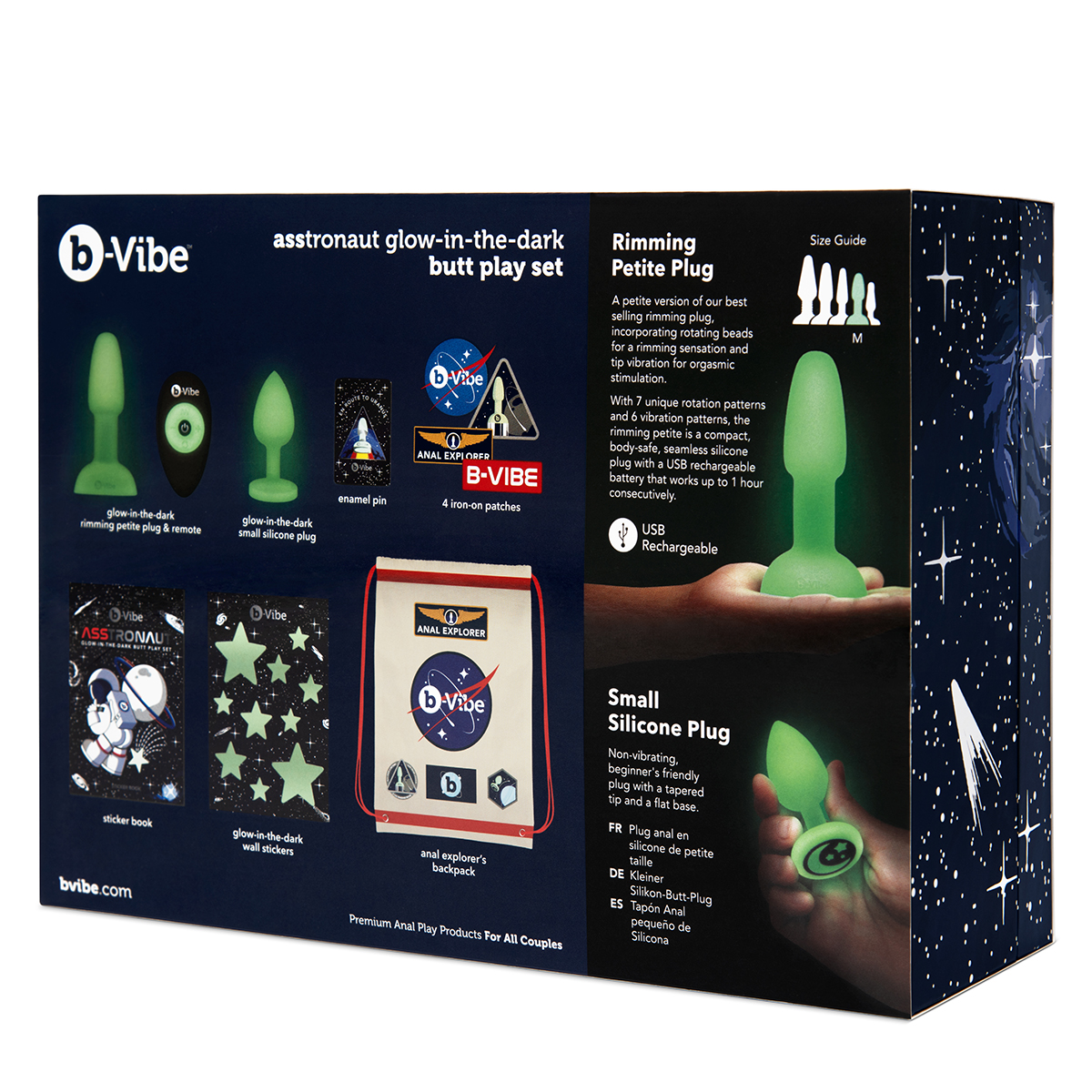 b-Vibe Светящийся в темноте анальный набор ASSTRONAUT GLOW IN THE DARK SET