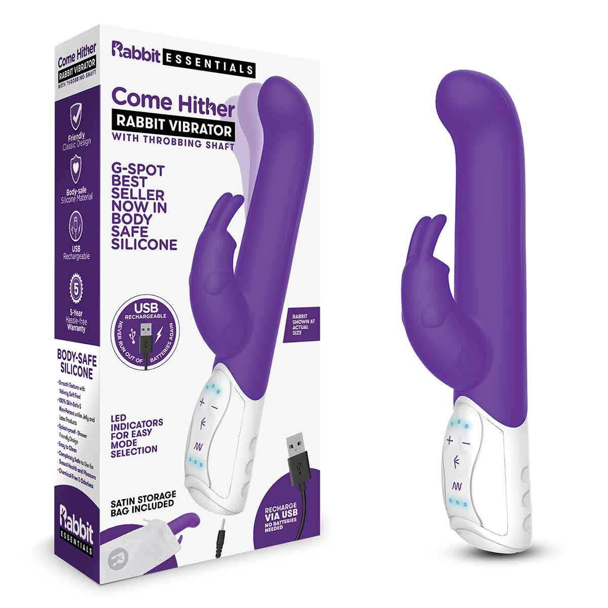 Rabbit Essentials Вибромассажер стимулирующий G-точку  COME HITHER G-SPOT RABBIT фиолетового цвета