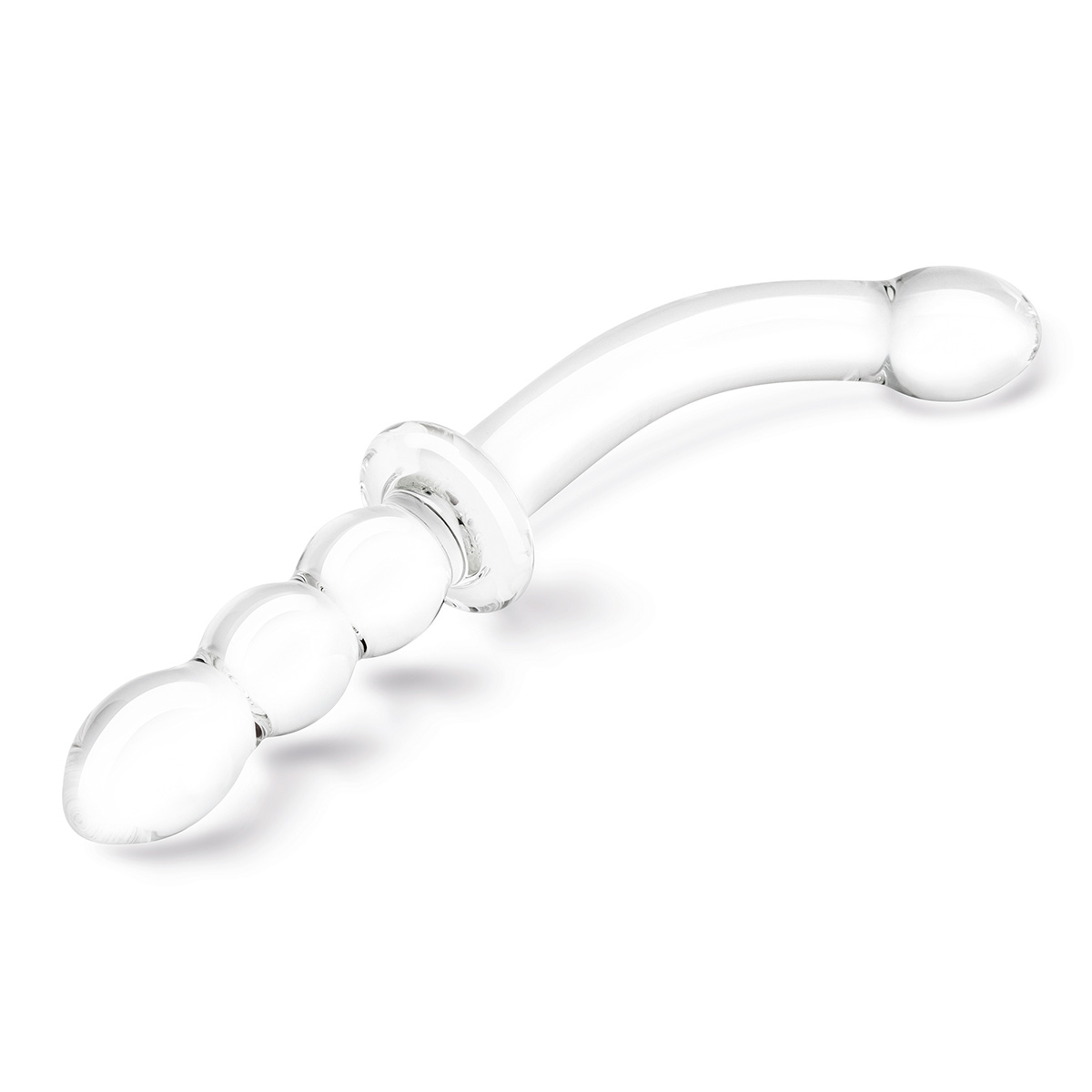 Glas Фаллоимитатор двусторонний 12 in Girthy Ribbed G-Spot Glass Dildo With Handle Grip Double Ended