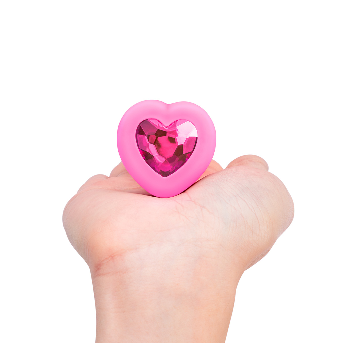 b-Vibe Анальный розовый плаг с кристаллом-сердцем VIBRATING HEART SHAPE JEWEL PLUG S/M