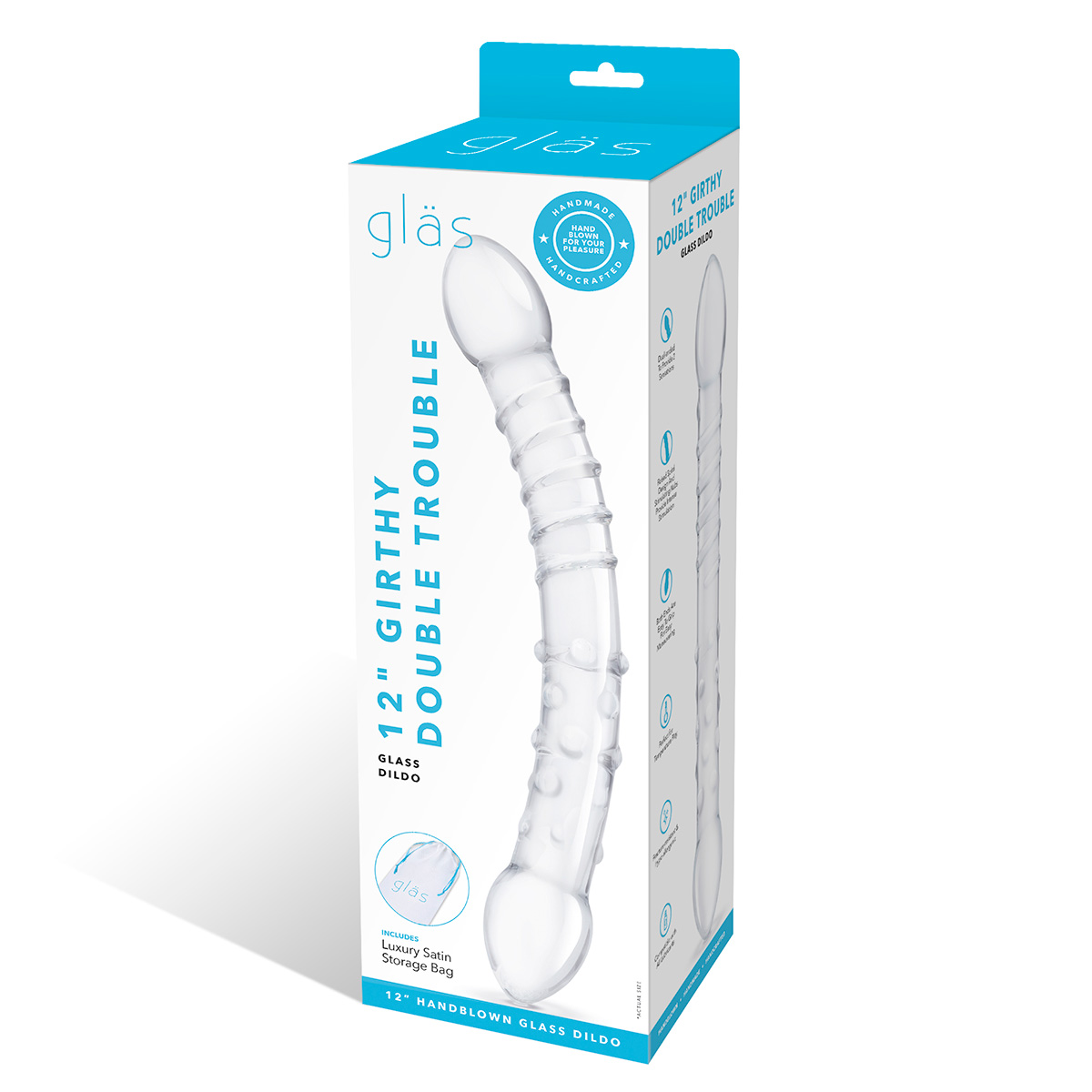 Glas Фаллоимитатор двусторонний прозрачный текстурный 12 in Girthy Double Trouble Glass Dildo