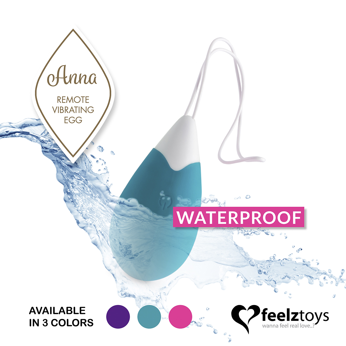 FeelzToys Вибромассажер в форме капли на радиоуправлении Anna Vibrating Egg морская волна