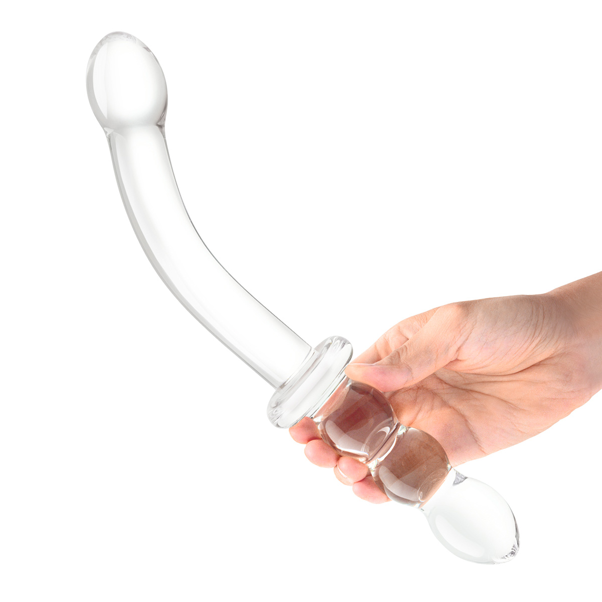 Glas Фаллоимитатор двусторонний 12 in Girthy Ribbed G-Spot Glass Dildo With Handle Grip Double Ended