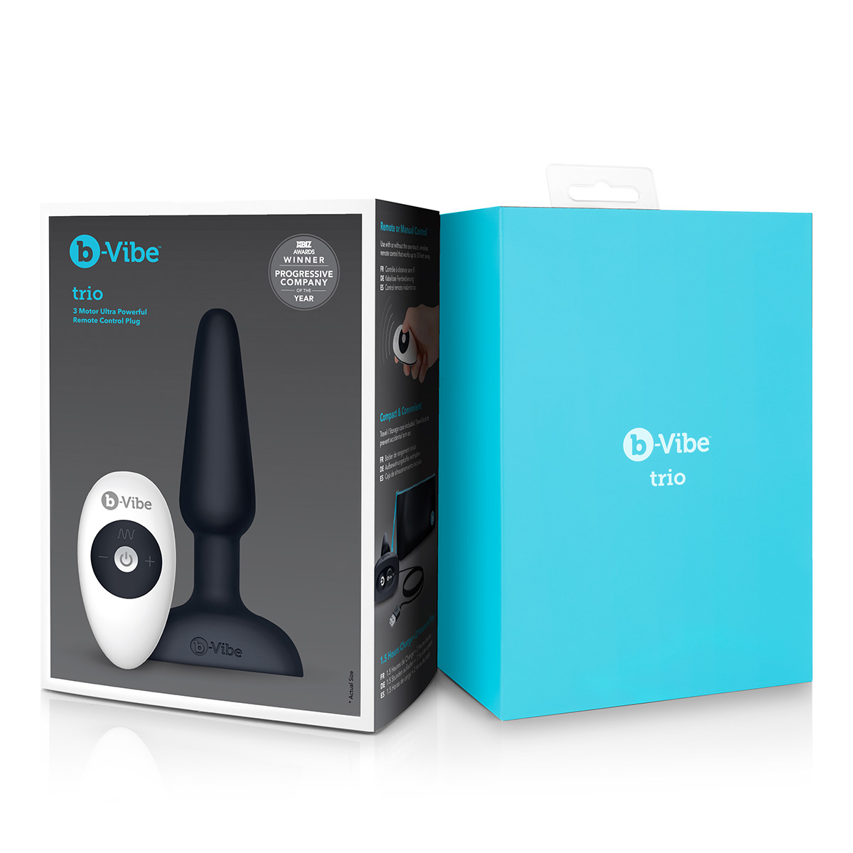 b-Vibe Анальная черная премиум-пробка с 3 моторами b-Vibe Trio Plug