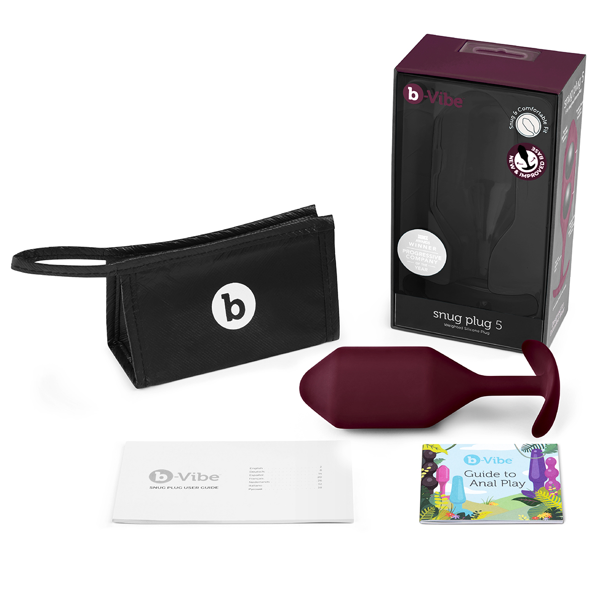 b-Vibe Профессиональная пробка для ношения B-vibe Snug Plug 5 бордо