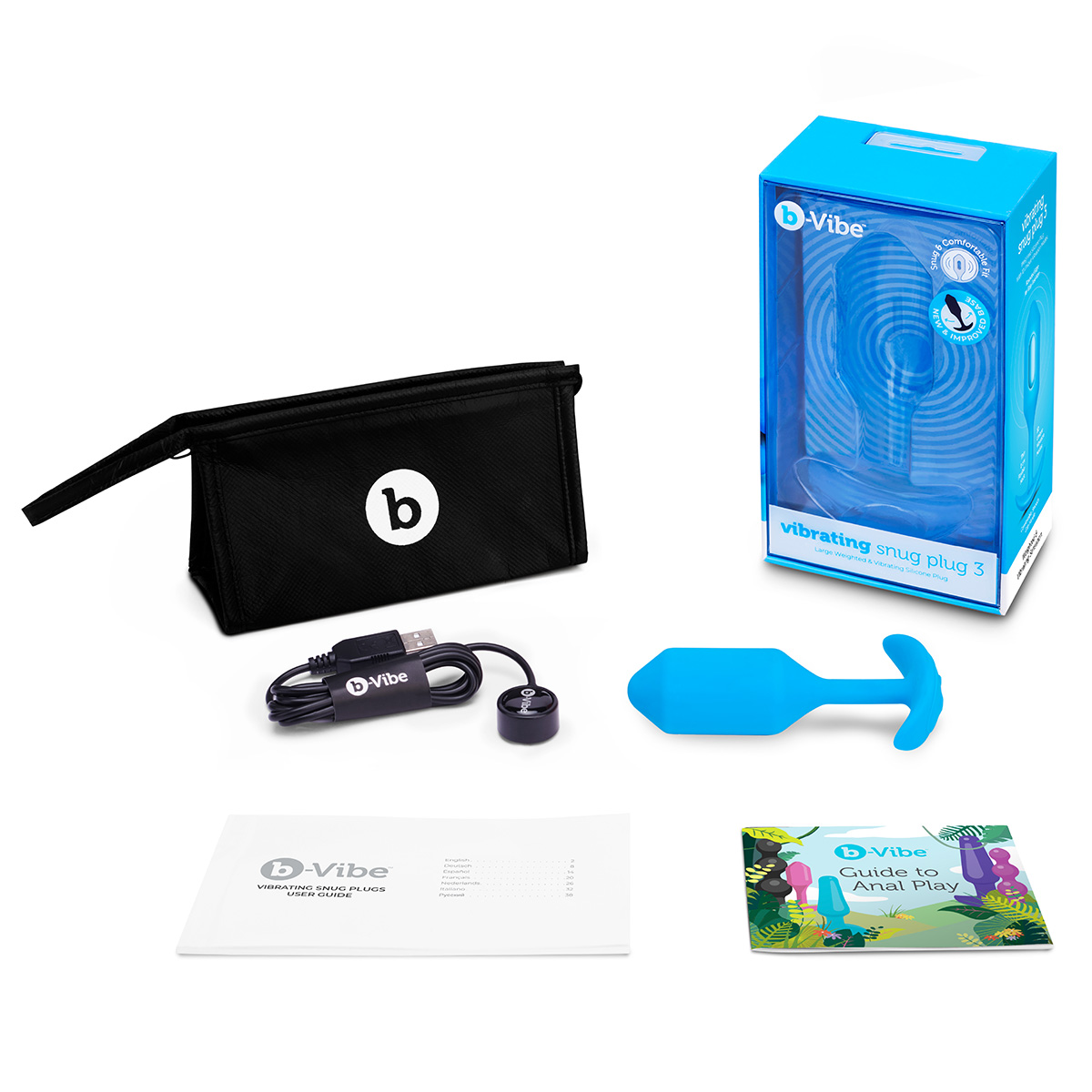 b-Vibe Профессиональная пробка для ношения с вибрацией голубая B-Vibe Vibrating Snug Plug 3