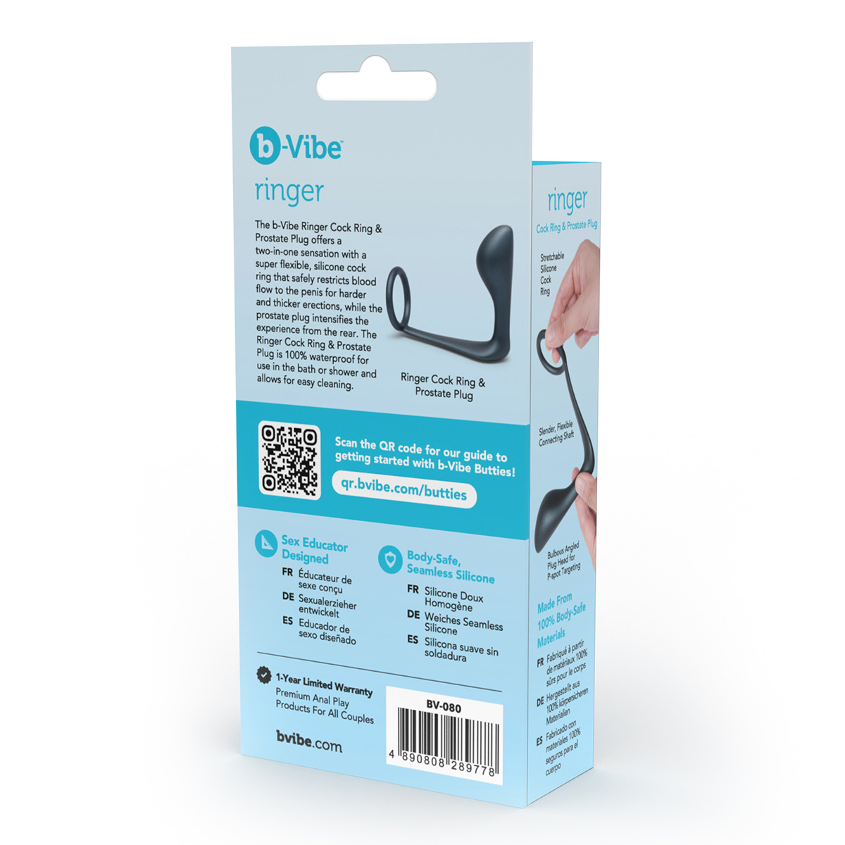 b-Vibe Анальный плаг с кольцом для простаты RINGER COCK RING & PLUG