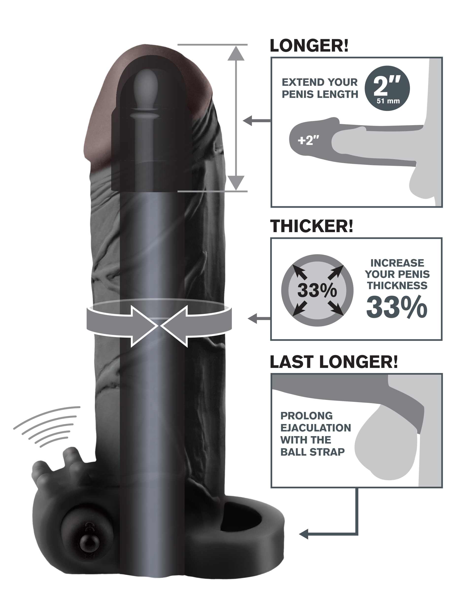 Насадка удлинитель черная с вибрацией Vibrating Real Feel 2 Extension